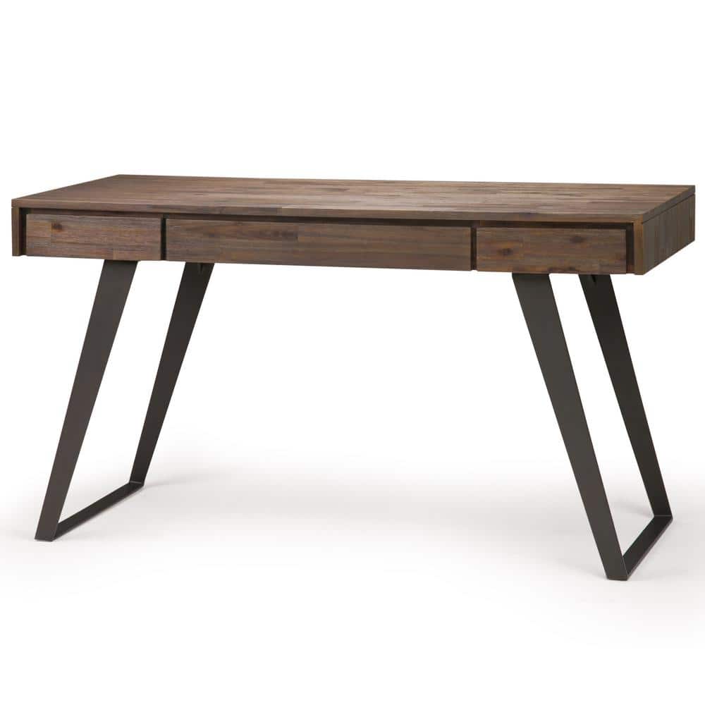 Rustic Natural Aged Brown Acacia Wood Desk with Drawers