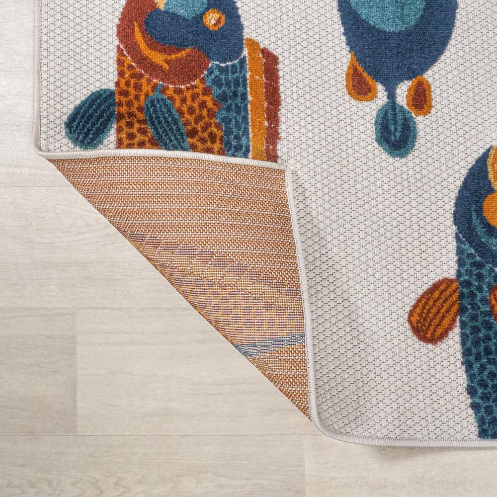 Navy and Orange Coastal Fish Pattern Synthetic 8' x 10' Area Rug