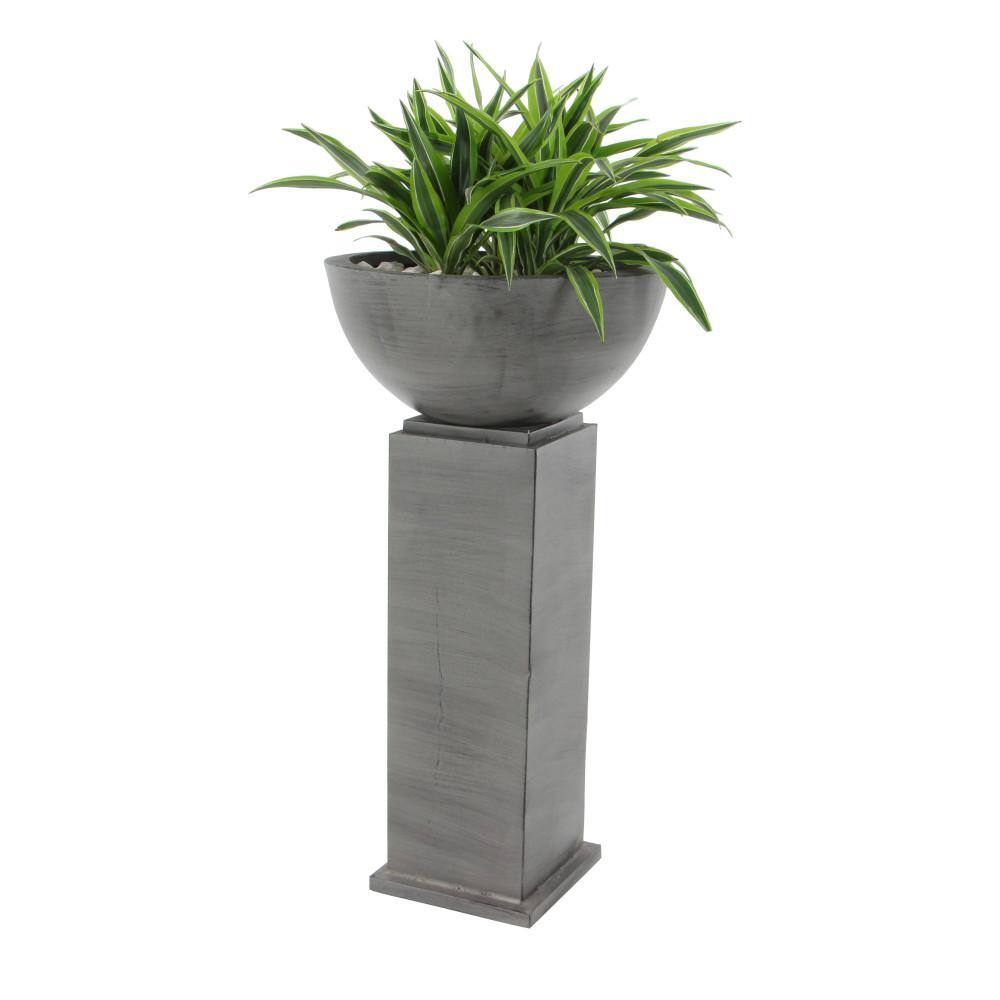 Extra Large Gray Metal Pedestal Planter Set for Indoor/Outdoor Use