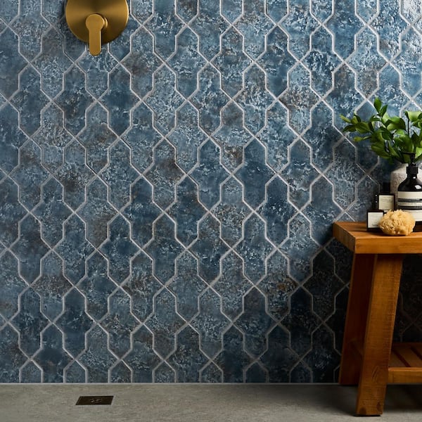 Elara Cruz Midnight blue 4.48 in. x 8.46 in. Glossy Textured Porcelain Floor and Wall Tile (5.32 Sq. Ft. / Case)