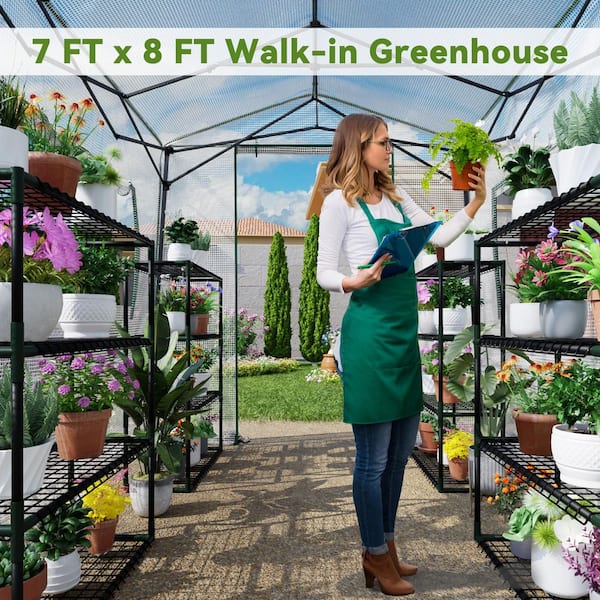 MeetLeisure Walk-in Greenhouse 7 ft. W x 8.5 ft. D x7. 4 ft. H