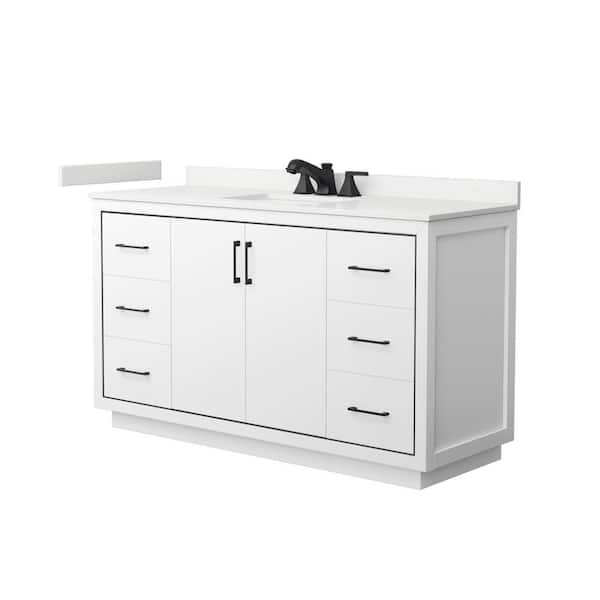 Wyndham Collection Icon 60 in. W x 22 in. D x 35 in. H Single Bath Vanity in White with White Quartz Top