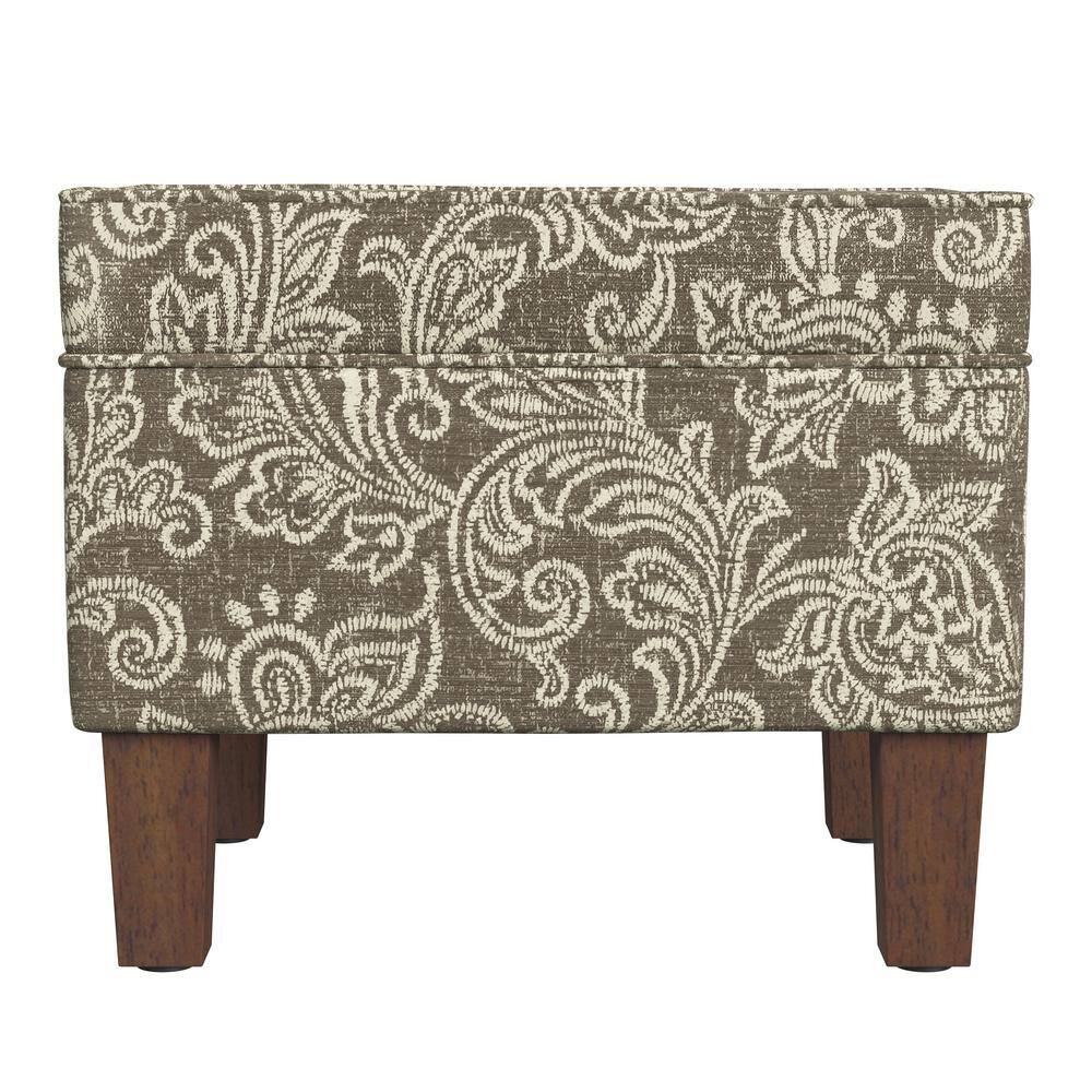 Brown Jacobean Print Medium Ottoman with Storage
