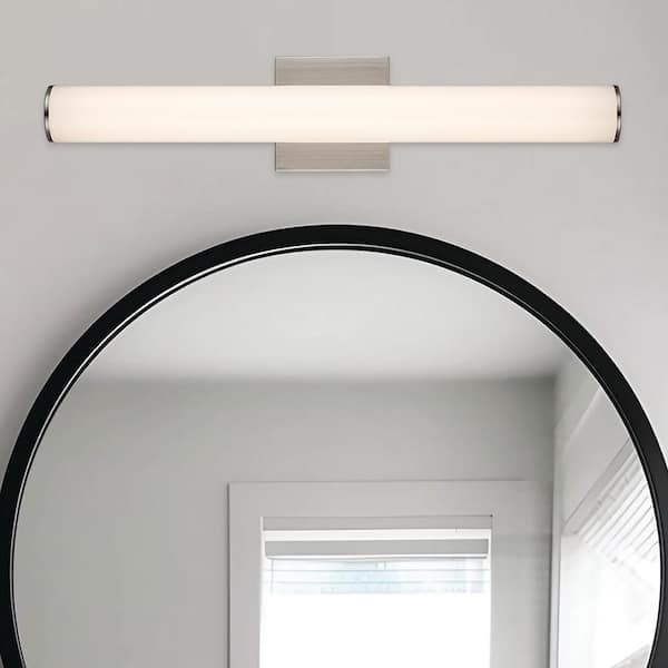 24 in. Brushed Nickel Integrated LED Bathroom Vanity Light Fixture with Round Tube Acrylic Shade and 5CCT