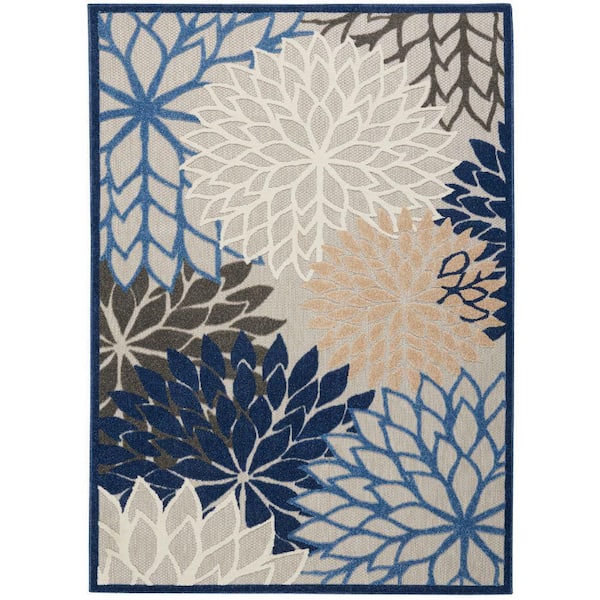 Nourison Aloha Blue/Multicolor 4 ft. x 6 ft. Floral Modern Indoor/Outdoor Patio Area Rug