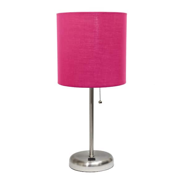 Creekwood Home 19.5 in. Brushed Steel/Pink Contemporary Bedside USB Port Feature Standard Metal Table Desk Lamp