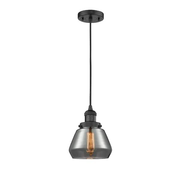 Fulton 1-Light Matte Black Cone Pendant Light with Plated Smoke Glass Shade