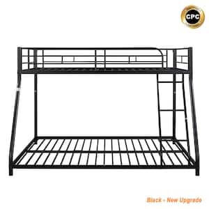 Black Metal Bed Frame Twin over Full Bunk Bed with Full-Length Guard Rails & Ladders for Kids, Adults, Teenagers