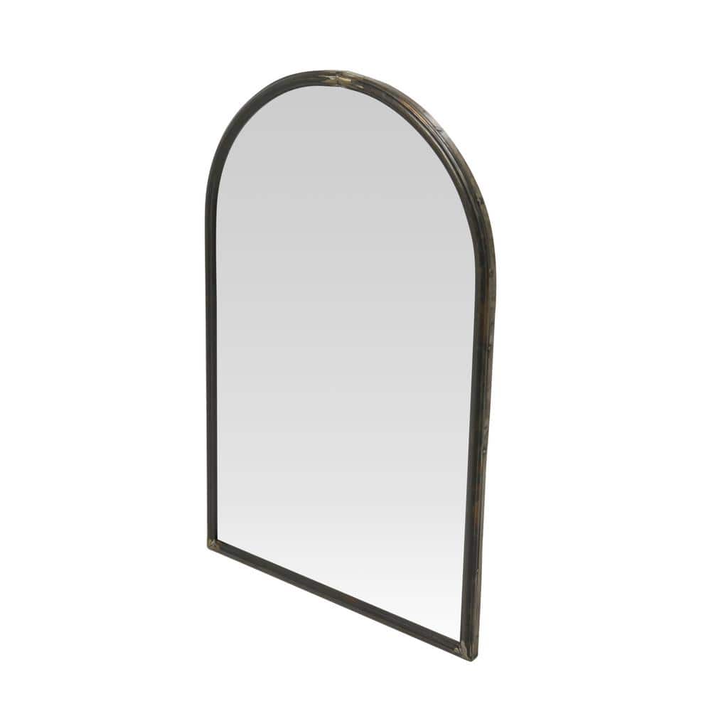 36" x 24" Arched Distressed Black Metal Wall Mirror