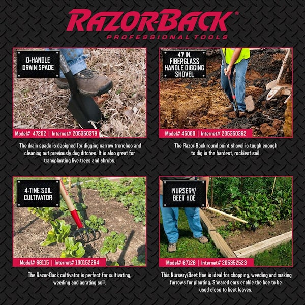 Razor-Back 47 in. Fiberglass Handle Digging Shovel 45000 - The