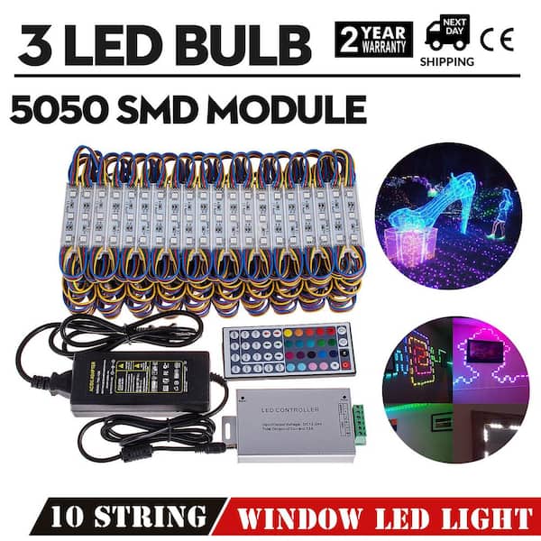 VEVOR Storefront Lights RGB SMD5050 20 Colors Window LED Light 100 ft. 200Pcs 3 LED Module Light Waterproof Decorative Light