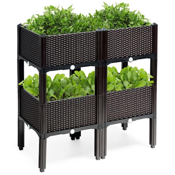 Costway 16 in. L x 16 in. W x 17.5 in. H Black Plastic Raised Bed Elevated Flower Vegetable Herb Grow Planter Box (Set of 4)