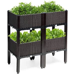 16 in. L x 16 in. W x 17.5 in. H Black Plastic Raised Bed Elevated Flower Vegetable Herb Grow Planter Box (Set of 4)