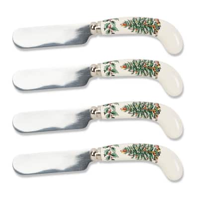 Christmas Tree 4.75 in. 4-Piece Stainless Steel and White Ceramic Spreader Set