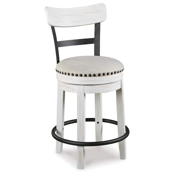 Valebeck 24.5 in. White Standard Back Wood Counter Height Stool with Polyester Upholstery Seat