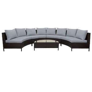 5-Piece Wicker Patio Conversation Sectional Seating Set with Gray Cushions