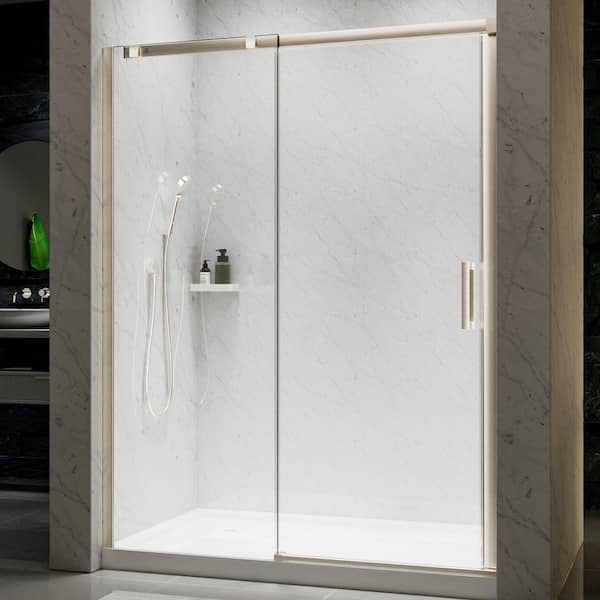 56-60 in. W x 74 in. H Sliding Semi Frameless Shower Door in Brushed Nickel with 5/16 in. Tempered Clear Glass