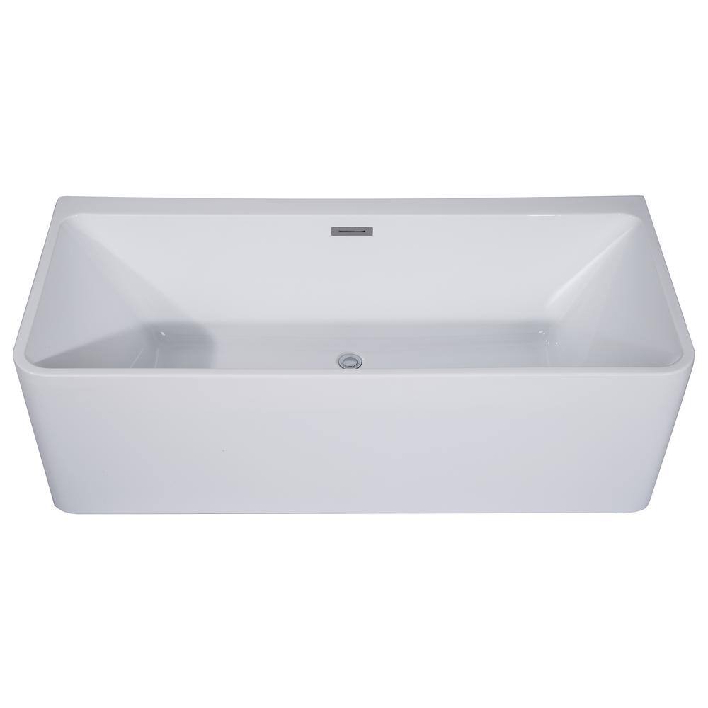 59'' White Freestanding Rectangular Acrylic Soaking Bathtub