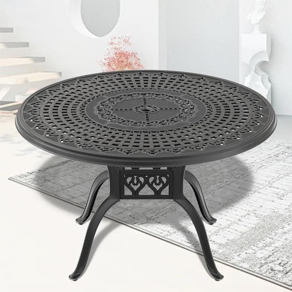 47.24 in. Black Round Cast Aluminum Outdoor Dining Table