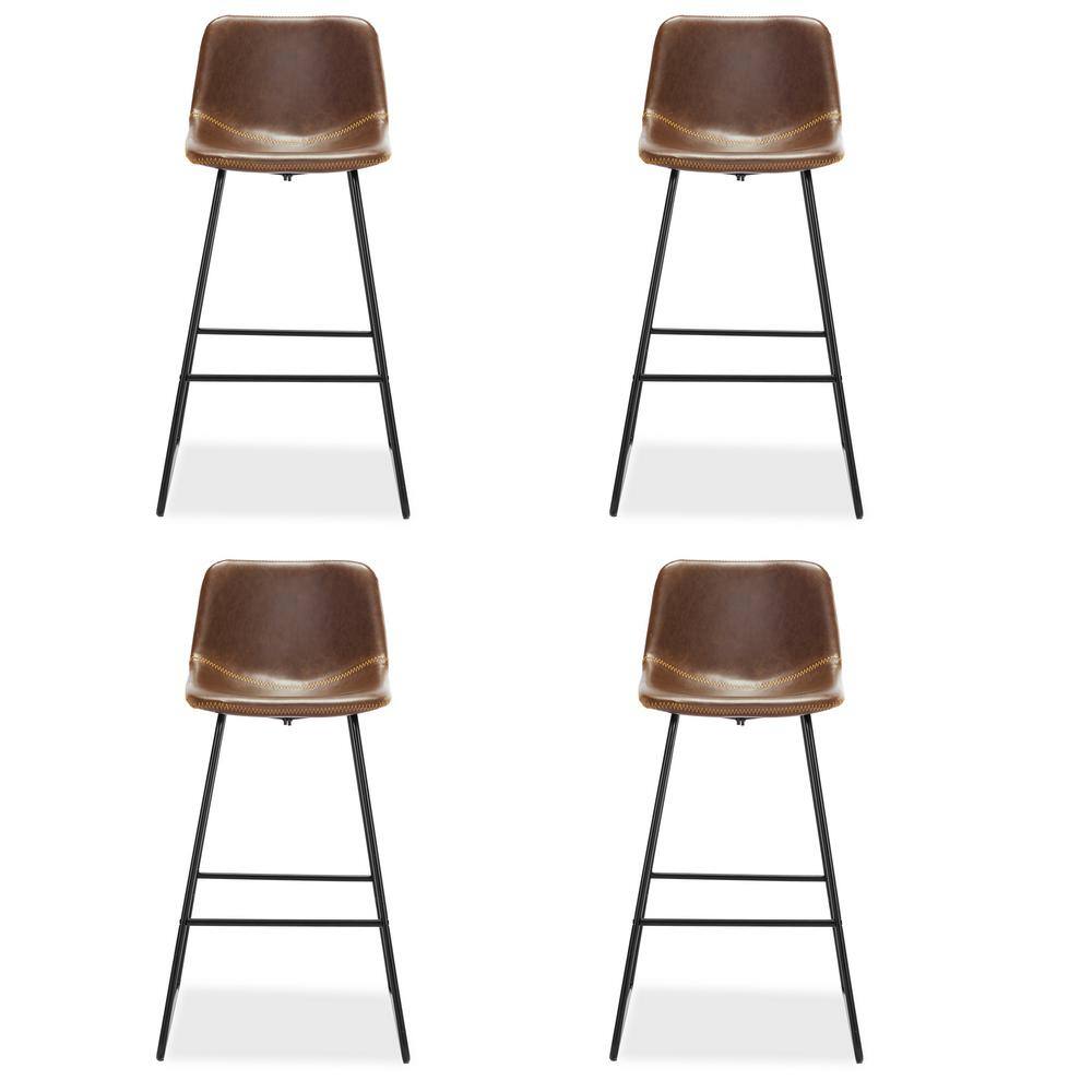 LUE BONA 30 in. Dark Brown Faux Leather Bar Stools Metal Frame Counter