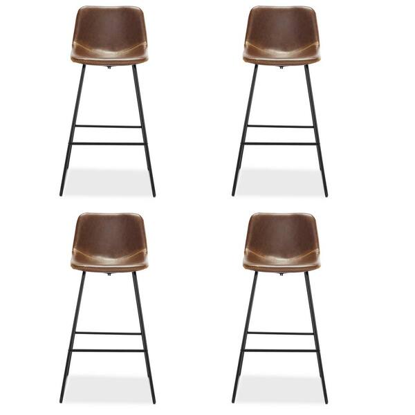 LUE BONA 30 in. Dark Brown Faux Leather Bar Stools Metal Frame Counter