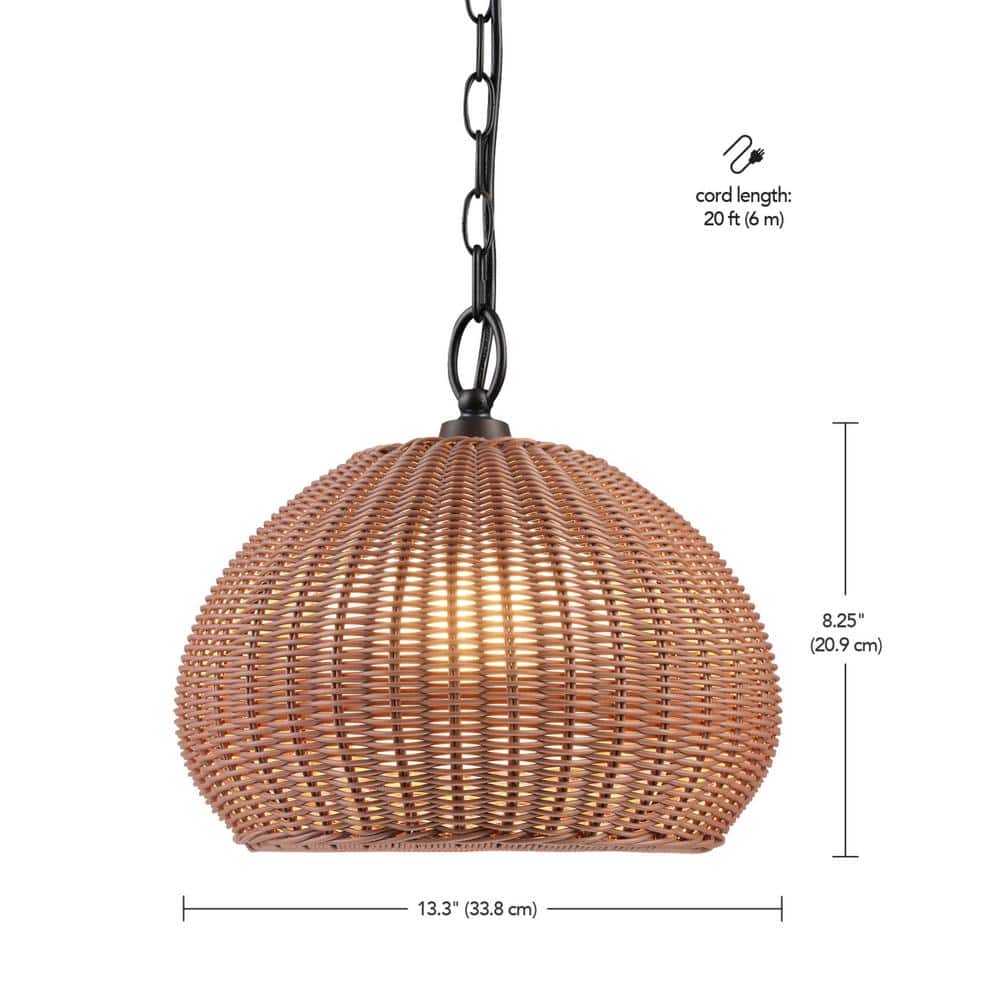 Bronze Rattan Shade Indoor/Outdoor Pendant Light
