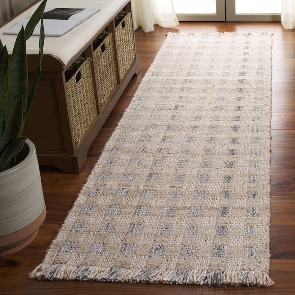Renewal 2 ft. x 8 ft. Ivory/Gray Lattice Fringe Runner Rug