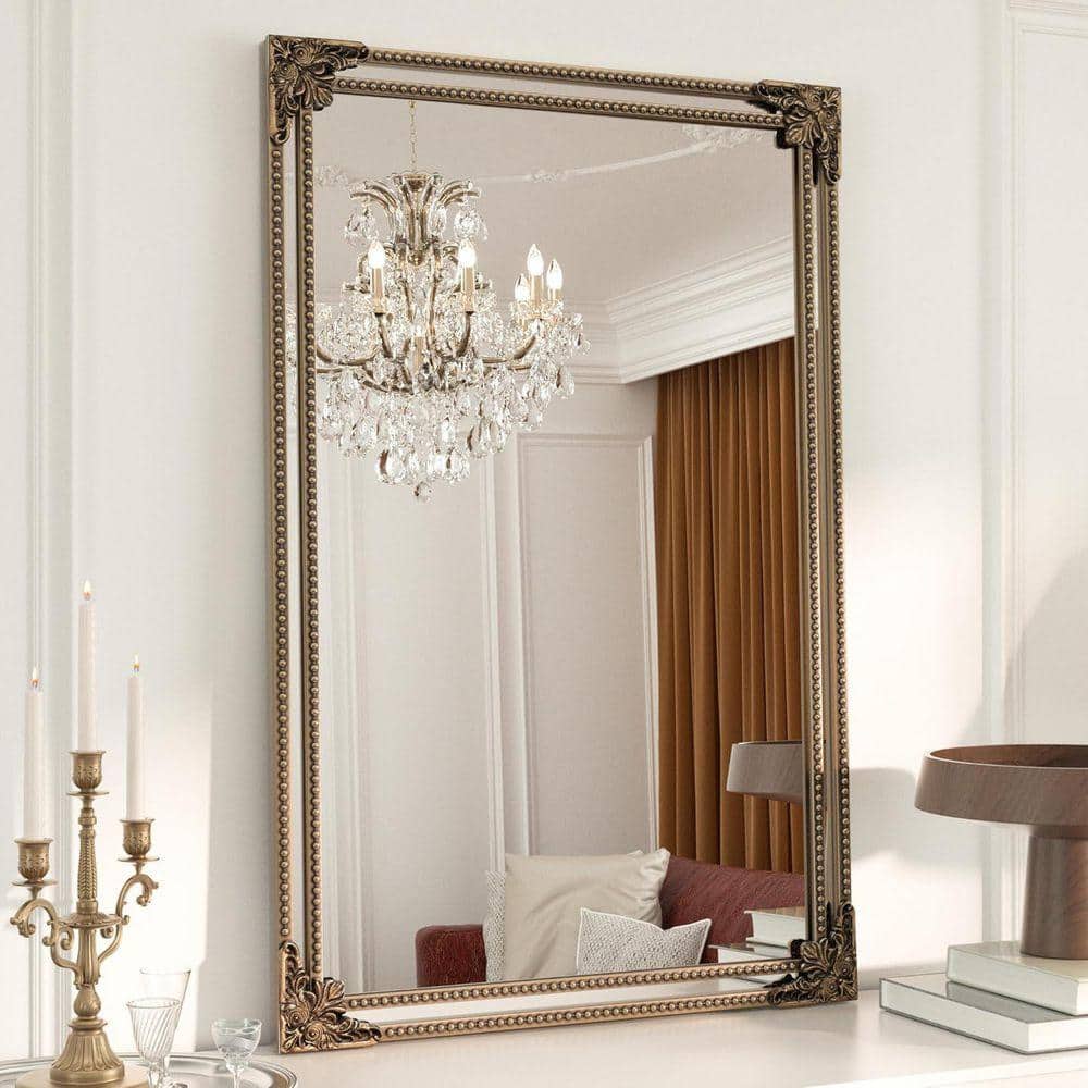 N/A Gold 24 in W x 36 in. H Antique Rectangular Gold Mirrors with
