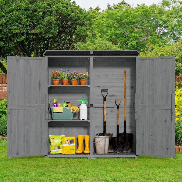 Lofka 4.6 ft. W x 5.3 ft. D gray Wood Outdoor Storage Shed, Garden