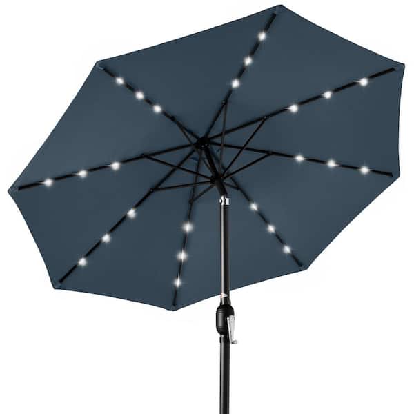 10 ft. Market Solar LED Lighted Tilt Patio Umbrella with UV-Resistant Fabric in Slate Blue