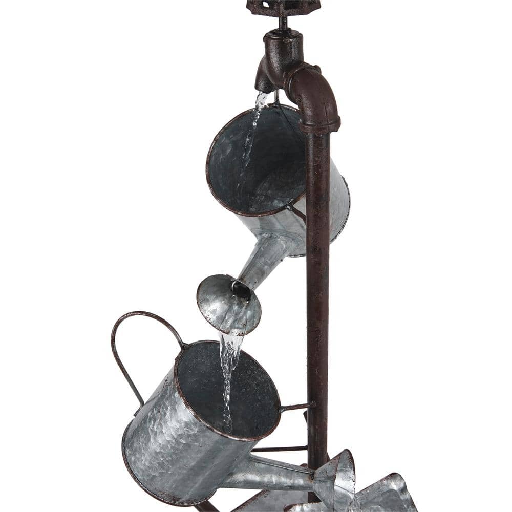 36" Silver Metal Wheelbarrow and Watering Can Fountain