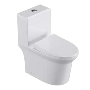 1-piece 0.8/1.28 GPF Dual Flush Elongated Toilet in White 12'' Rough-In with Seat Included