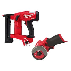 M18 FUEL Brushless Cordless 18-Gauge 1/4 in. Narrow Crown Stapler with M12 FUEL 12V Brushless Cordless 3 in. Cut Off Saw