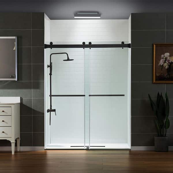 WOODBRIDGE 60 in. W x 76 in. H Double Sliding Frameless Shower Door in Matte Black Finish with 5/16 in. Clear Glass