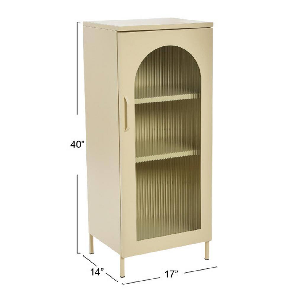 Cream Metal Accent Cabinet with Arched Glass Door and Adjustable Shelves