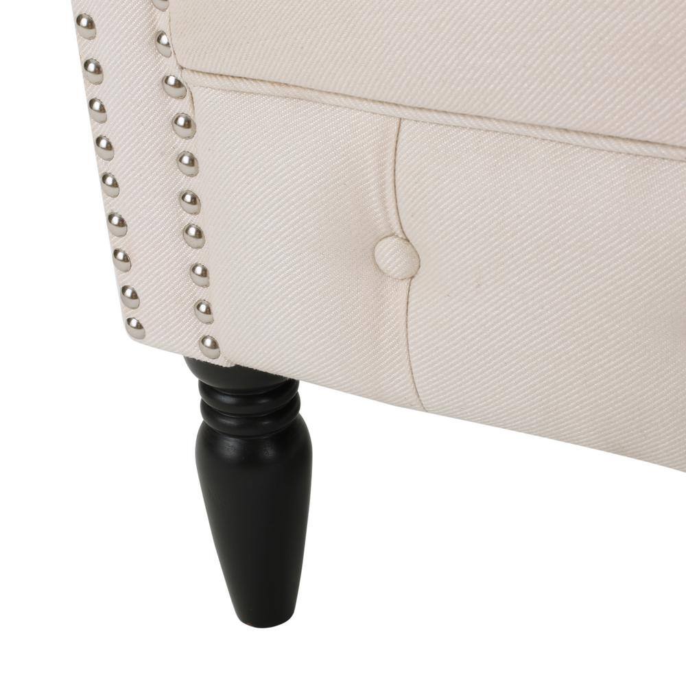 Beige Tufted Polyester Arm Chair with Wood Frame