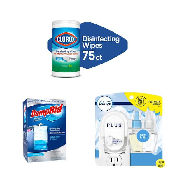 Disinfecting Wipes (75-Count), Moisture Absorber (3-Pack), Linen Sky Oil Refill with Warmer