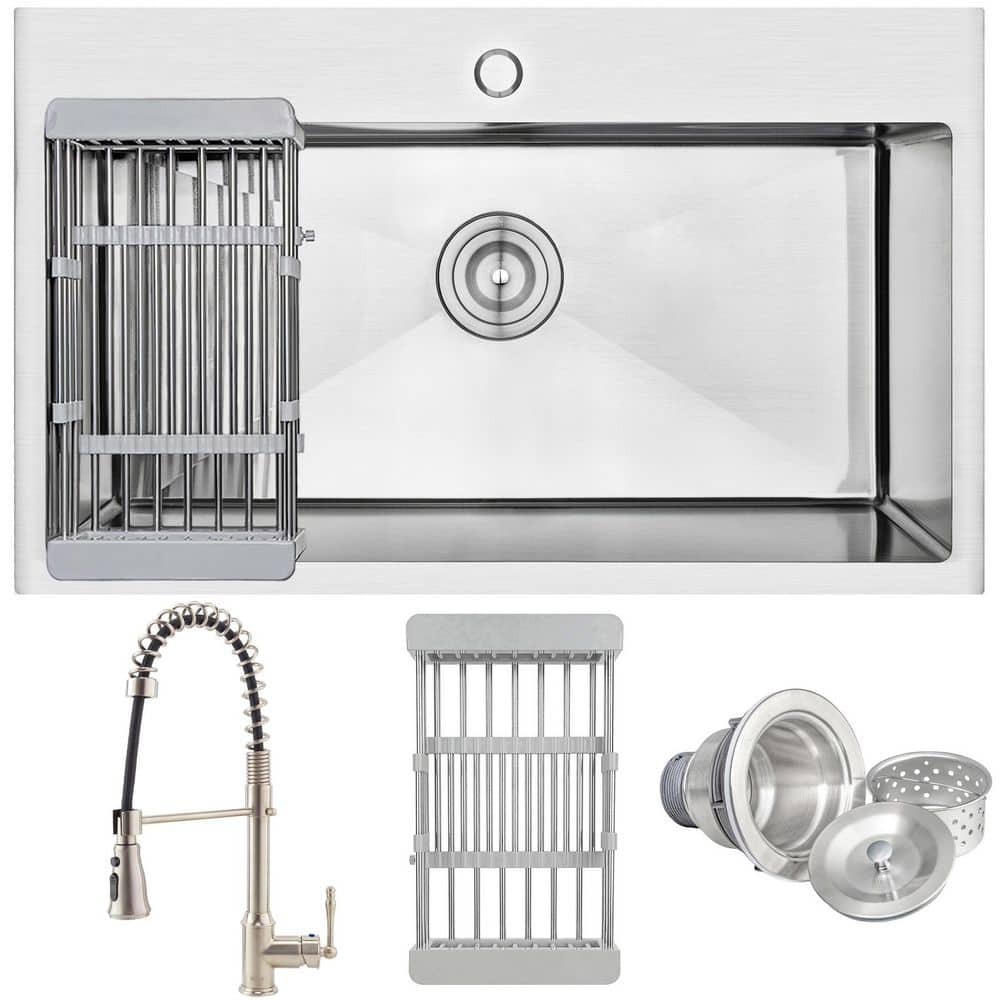 AKDY Handmade All-in-One Drop-in Stainless Steel 30 in. x 18 in. 1