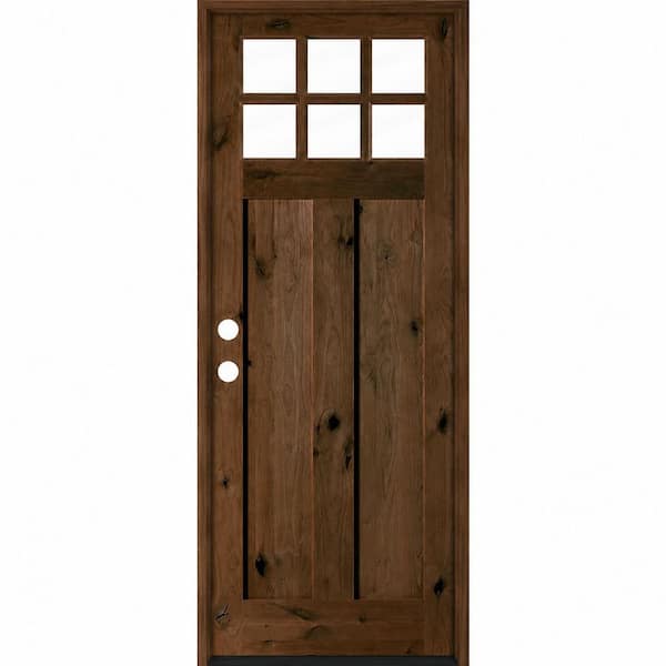 42 in. x 96 in. Knotty Alder Right-Hand/Inswing 6 Lite Beveled Clear Glass Espresso Stain Wood Prehung Front Door