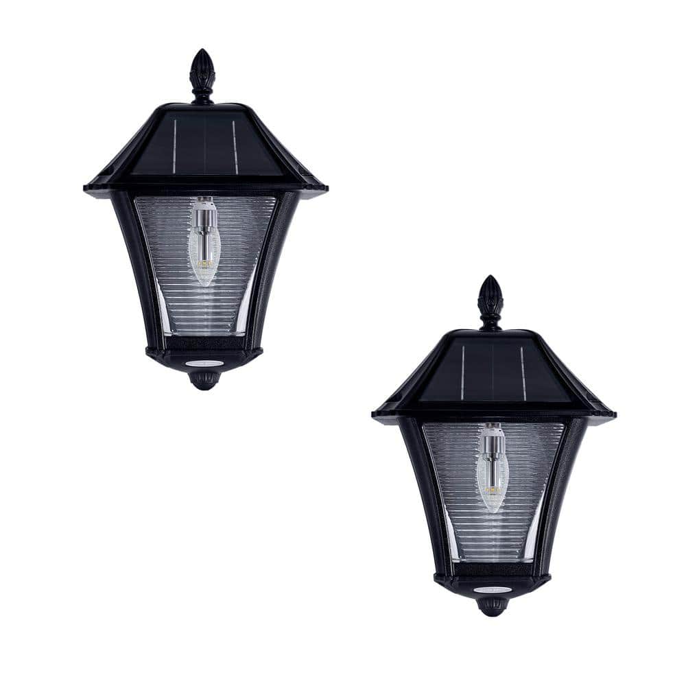 GAMA SONIC Baytown II Bulb 2-Light Black Resin Solar Outdoor Wall Sconce (2- Pack) 105BP250040 The Home Depot