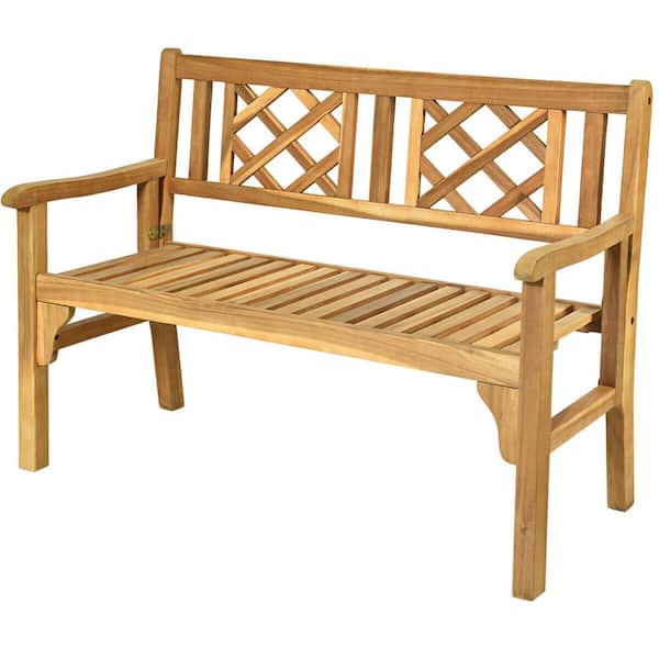 ANGELES HOME 2-Person Solid Acacia Wood Outdoor Garden Bench with Folding Design