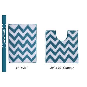 Pegasus Collection 2-Piece Aqua 100% Polyester 17 in. x 24 in., 20 in. x 20 in. Bath Rug Set