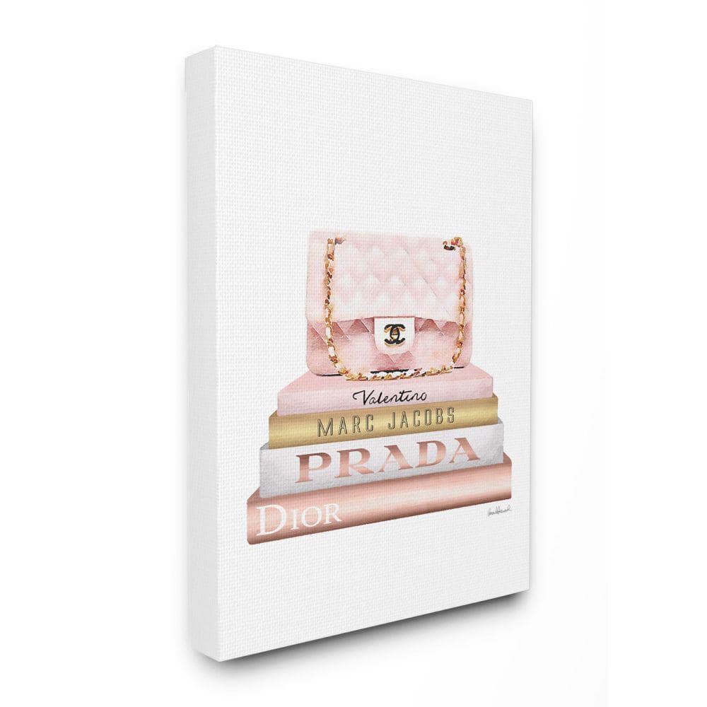 Stupell Industries 24 in. x 24 in.  Watercolor High Fashion Bookstack  Padded Pink Bag by Artist Amanda Greenwood Canvas Wall Art  agp-144_cn_24x24 - The Home Depot