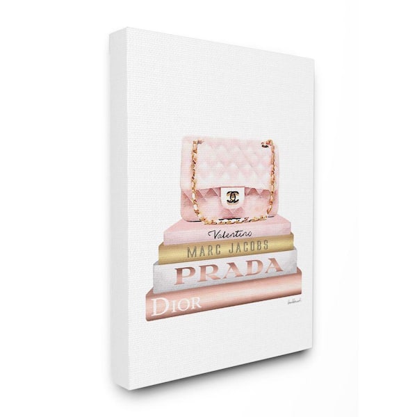 Stupell Industries Fashion Designer Purse Bookstack Pink Gold Watercolor Canvas  Wall Art by Amanda Greenwood 