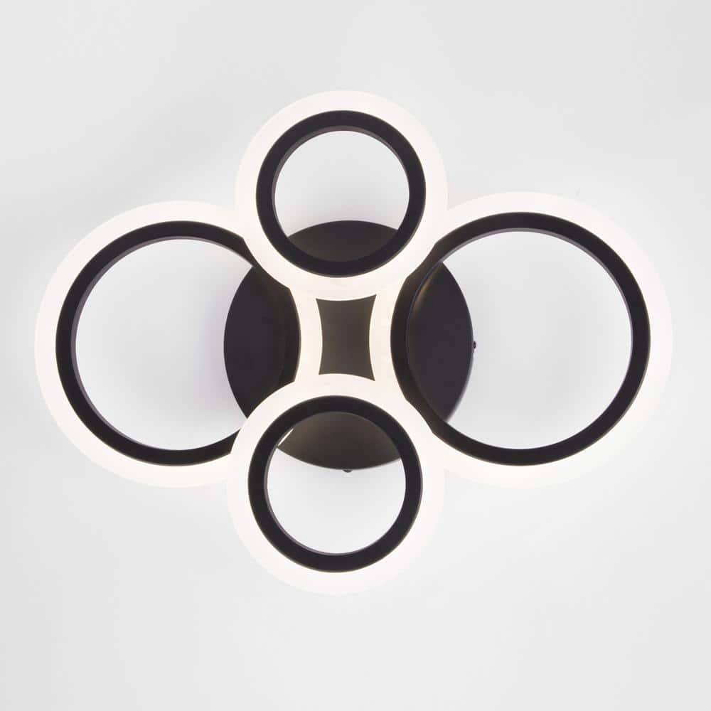 Modern Black Metal LED Ceiling Light with 4 Rings