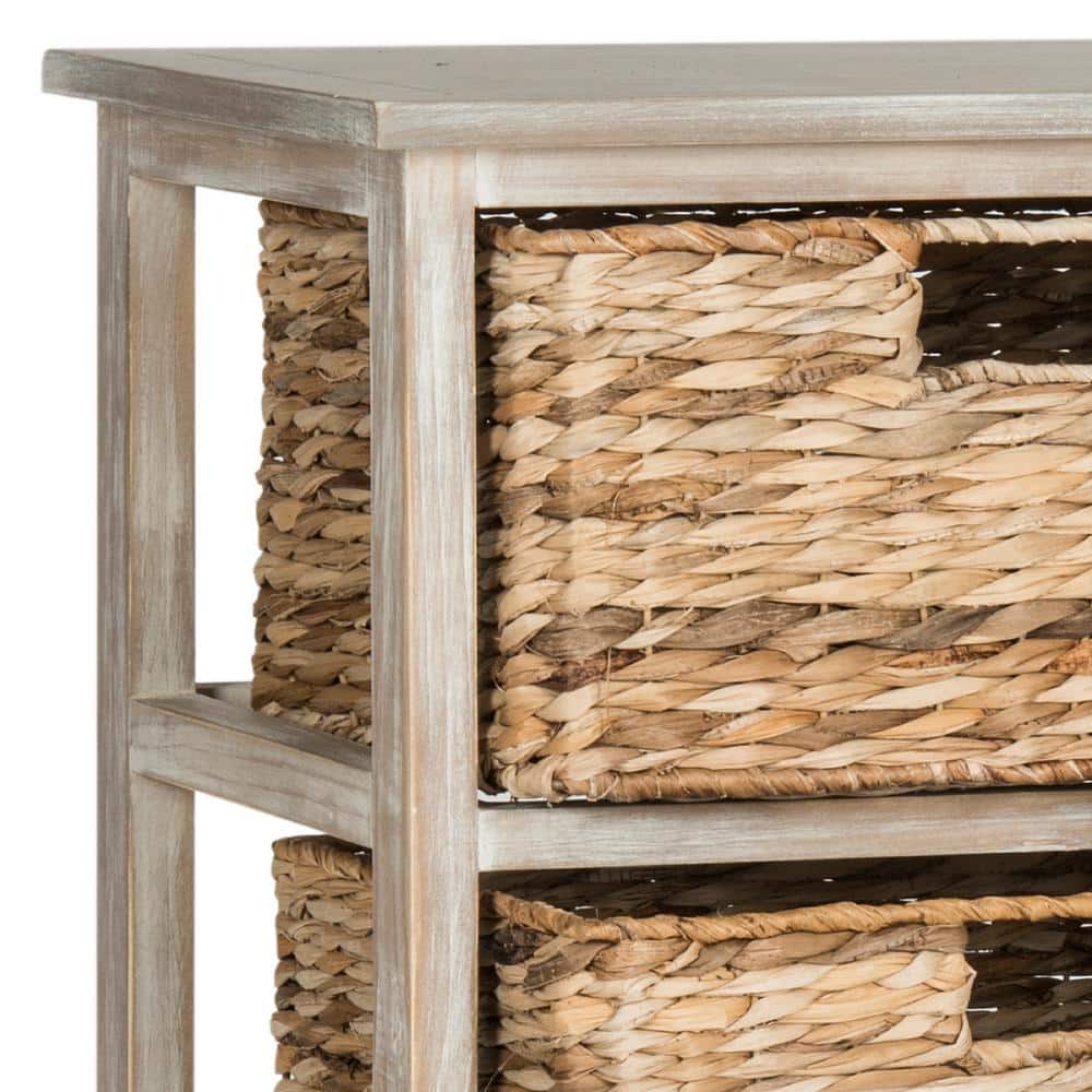 Vintage White 6-Basket Wicker Storage Chest