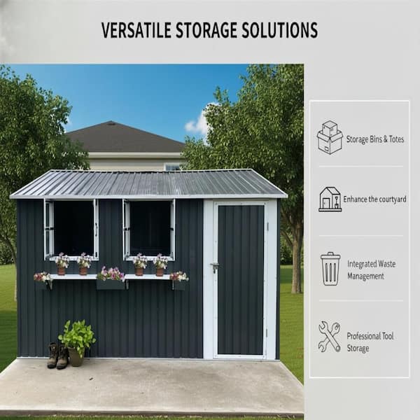 12x10 FT Coal Gray Metal Heavy Duty Outdoor Storage Shed with 3