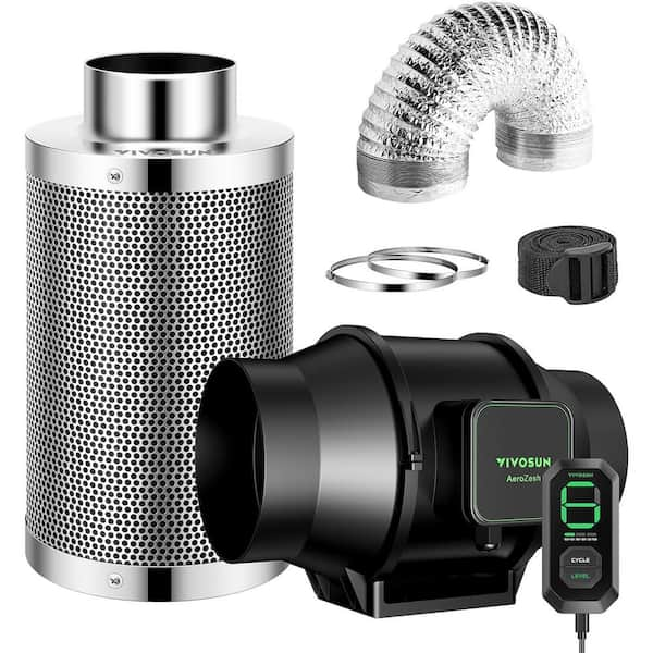 AeroZesh S6 6 in. Inline Duct Fan with E12 Speed Controller, Carbon Filter, 8 ft. Ducting Ventilation System