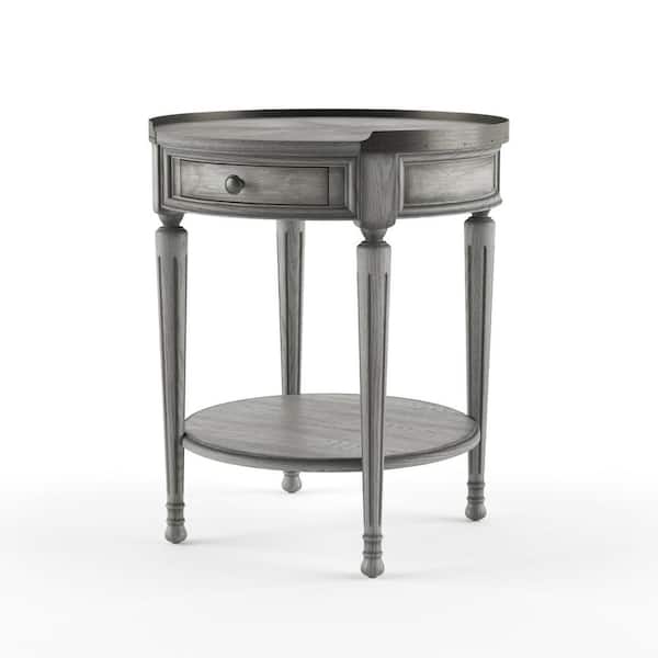 Butler Specialty Company Sampson 22 in. W Gray Round Wood 1-Drawer End/Side Table