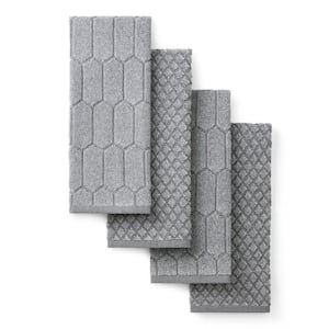 Honeycomb Chambray Solid Textured 16 in. x 28 in. Honeycomb Grey Cotton Kitchen Towel Set (4-Piece)